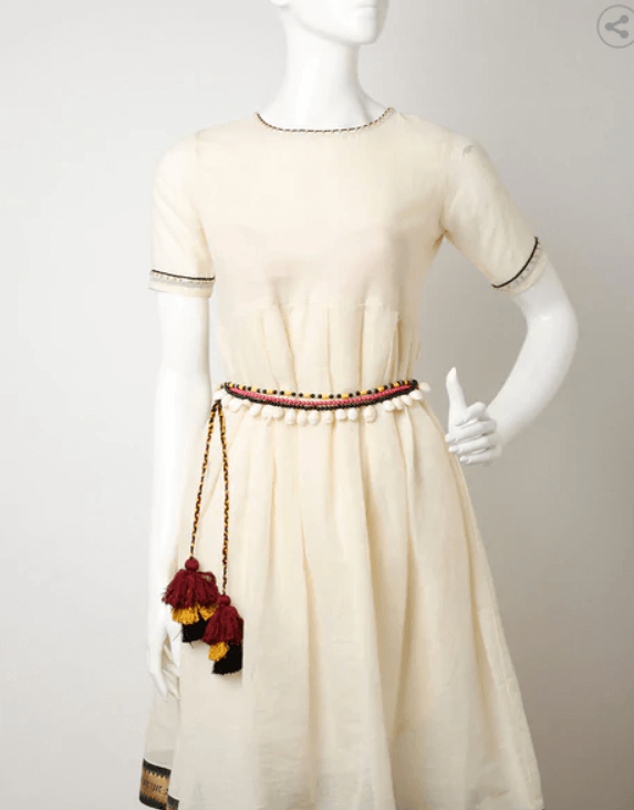 Beaded Fabric Belt with Tassels